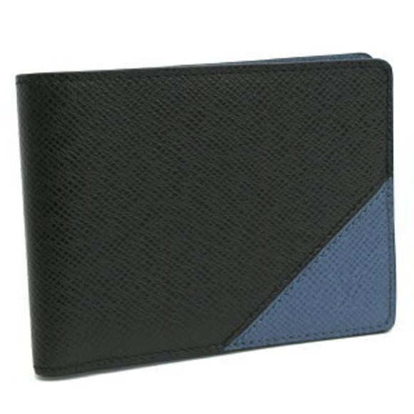Louis Vuitton Portefeuille Multiple Bifold Wallet Taiga Leather Black Blue - Picture 1 of 8